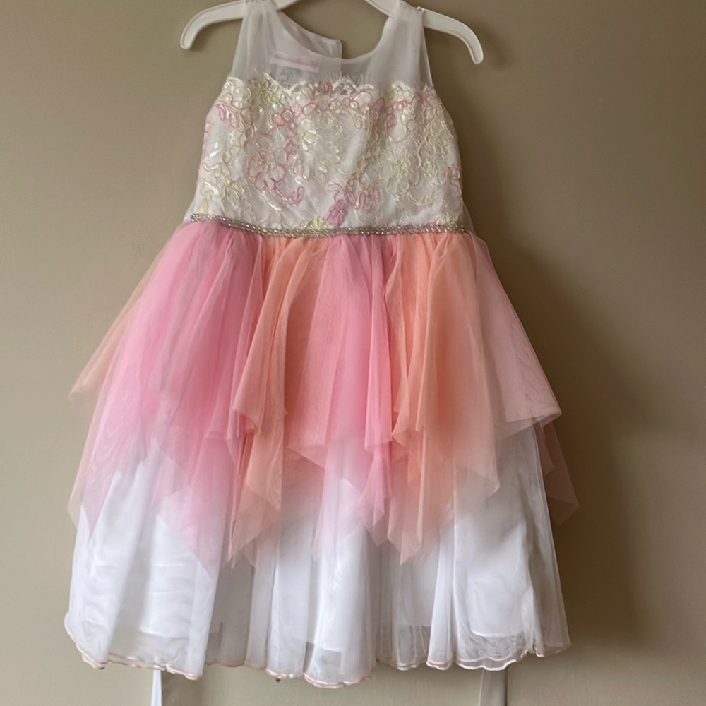 Peach pink white tulle dress